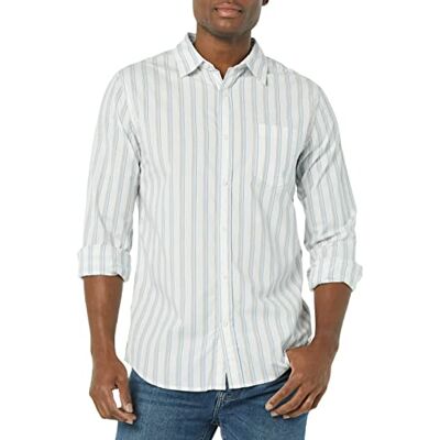 Amazon Essentials Herr långärmad smal passform stretch poplin skjorta, blå vit rand, X-Large Amazon Essentials Herr långärmad smal passform stretch poplin skjorta, blå vit rand, X-Large