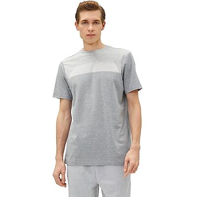 Koton Herr vävnad slogan detaljerad crew neck flerfärgad slim fit t-shirt, Grå (027), S Koton Herr vävnad slogan detaljerad crew neck flerfärgad slim fit t-shirt, Grå (027), S