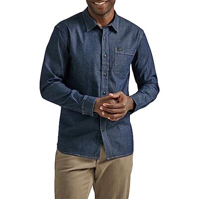 Lee Mäns Extreme Motion all-syfte arbetsskjorta, långärmad skjorta med knäppkrage, Denim tvätta, M Lee Mäns Extreme Motion all-syfte arbetsskjorta, långärmad skjorta med knäppkrage, Denim tvätta, M