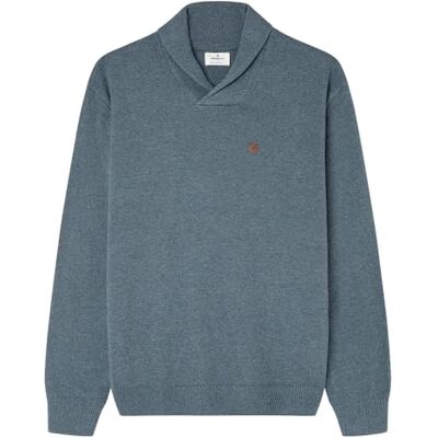 Springfield Gg7 rökig hals stickad struktur med PU-etikett, blå, L Springfield Gg7 rökig hals stickad struktur med PU-etikett, blå, L
