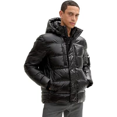 TOM TAILOR Pufferjacka för män med avtagbar huva, 36459 – Shiny Black, XXL TOM TAILOR Pufferjacka för män med avtagbar huva, 36459 – Shiny Black, XXL