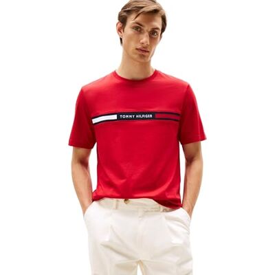 Tommy Hilfiger Kortärmad T-shirt för män, Röd (Medium Red), XL Tommy Hilfiger Kortärmad T-shirt för män, Röd (Medium Red), XL