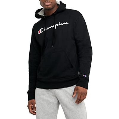 Champion Grafisk Powerblend fleece huvtröja för män, Black/ Script, XL Champion Grafisk Powerblend fleece huvtröja för män, Black/ Script, XL