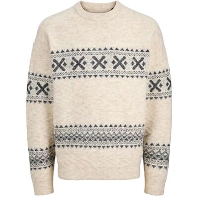 JACK & JONES Jprblumax Fairisle stickad crew neck, Enkel mullvadsgrå, S JACK & JONES Jprblumax Fairisle stickad crew neck, Enkel mullvadsgrå, S