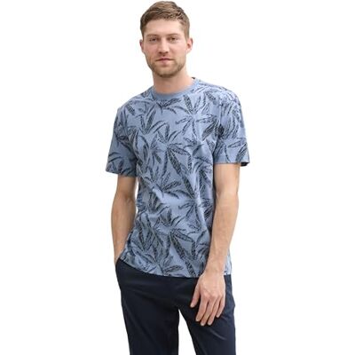 TOM TAILOR herr-t-shirt med mönster, 37611 – Dove Blue Tonal Leaf Design, M TOM TAILOR herr-t-shirt med mönster, 37611 – Dove Blue Tonal Leaf Design, M