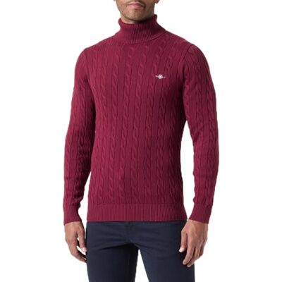 GANT herr bomull cable turtle neck tröja (1-pack), vinröd, XXL GANT herr bomull cable turtle neck tröja (1-pack), vinröd, XXL