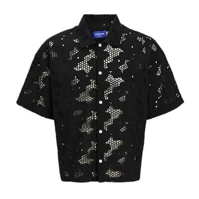 JACK & JONES Jorcorfu anglasise skjorta Ss, svart, M JACK & JONES Jorcorfu anglasise skjorta Ss, svart, M