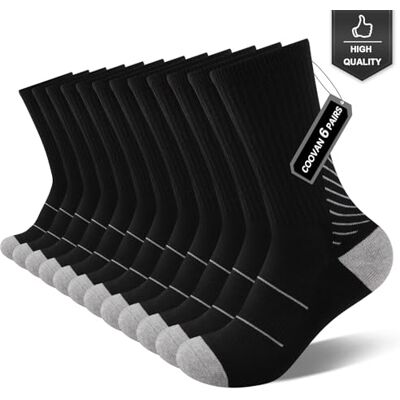 COOVAN 6-pack för män premium atletiska crewstrumpor män tjock kudde ledig arbetsstrumpa med fukttransporterande COOVAN 6-pack för män premium atletiska crewstrumpor män tjock kudde ledig arbetsstrumpa med fukttransporterande