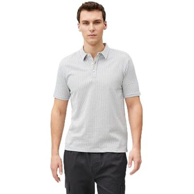 Koton Polo Neck Kortärmad bomull knäppt T-shirt för män, Grå ränder (0s3), XL Koton Polo Neck Kortärmad bomull knäppt T-shirt för män, Grå ränder (0s3), XL