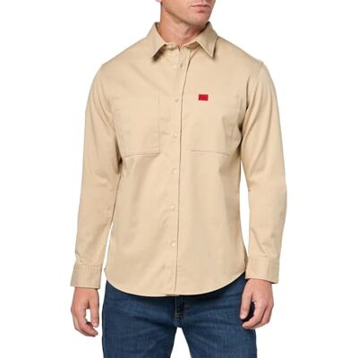HUGO herr bomull twill vävd logotyp button-down-skjorta, Lökkräm, XL HUGO herr bomull twill vävd logotyp button-down-skjorta, Lökkräm, XL