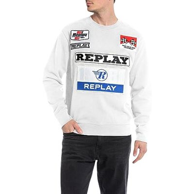 Replay Sweatshirt för män med normal passform, 801 kalk, XL Replay Sweatshirt för män med normal passform, 801 kalk, XL