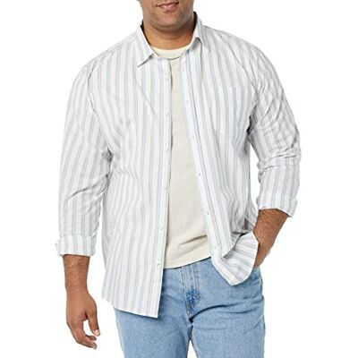 Amazon Essentials långärmad långärmad stretchpoplin-tröja för män, blå grå vit rand, X-Large Amazon Essentials långärmad långärmad stretchpoplin-tröja för män, blå grå vit rand, X-Large
