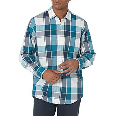 Amazon Essentials Men's Långärmad ledig poplinskjorta med normal passform, Blågrön Vit Stora rutor, XL Amazon Essentials Men's Långärmad ledig poplinskjorta med normal passform, Blågrön Vit Stora rutor, XL