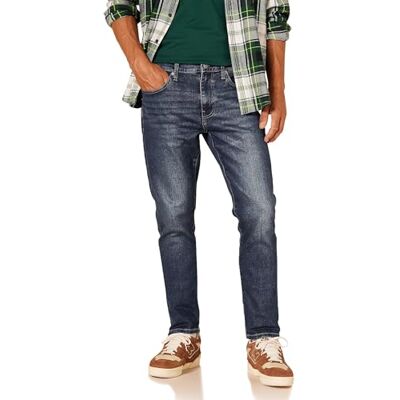 Amazon Essentials Men's Jeans smal passform, Mörk tvättad, 36W / 34L Amazon Essentials Men's Jeans smal passform, Mörk tvättad, 36W / 34L