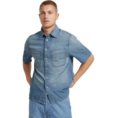 G-STAR RAW Lantad dubbel ficka normal skjorta ss, Blå (Sun Faded Thames D24602-d539-g341), XL G-STAR RAW Lantad dubbel ficka normal skjorta ss, Blå (Sun Faded Thames D24602-d539-g341), XL