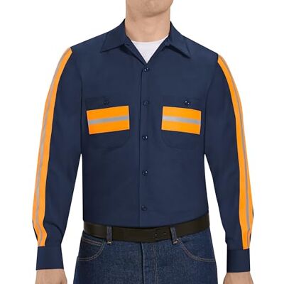 Red Kap Men's Enhanced Visibility Shirt, Navy with Orange Visibility Trim, Medium Red Kap Men's Enhanced Visibility Shirt, Navy with Orange Visibility Trim, Medium