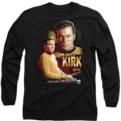 Star Trek Captain Kirk Långärmad T-shirt för män, svart, X-Large, Svart, XL Star Trek Captain Kirk Långärmad T-shirt för män, svart, X-Large, Svart, XL