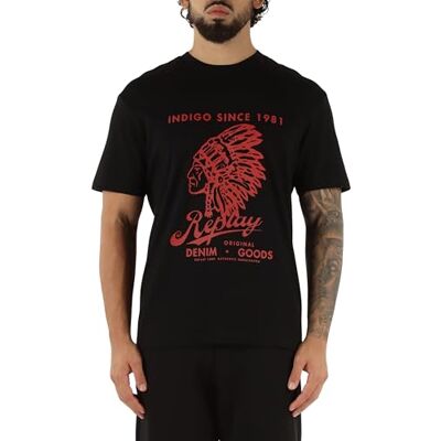 Replay T-shirt för män avslappnad passform av bomull, 098 svart, L Replay T-shirt för män avslappnad passform av bomull, 098 svart, L