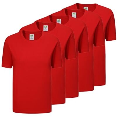 MISEMIYA 5-pack T-shirt med korta ärmar i 100% bomull 5-TS135, Röd röd, M MISEMIYA 5-pack T-shirt med korta ärmar i 100% bomull 5-TS135, Röd röd, M