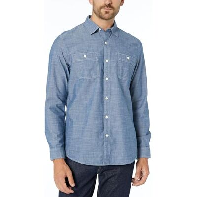 Amazon Essentials mäns normal passform långärmad Chambray skjorta, Skölj, L Amazon Essentials mäns normal passform långärmad Chambray skjorta, Skölj, L