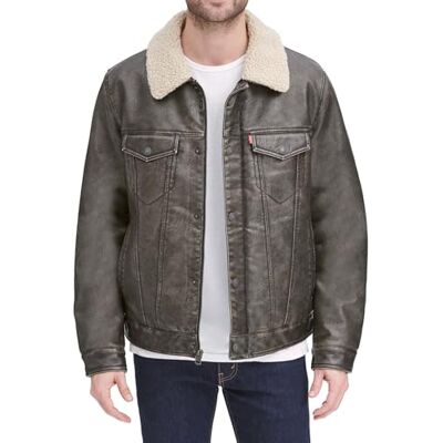 Levi's Herr Buffed Cow Fuskläder Sherpa Truckerjacka, Mörkbrun/quiltat foder, XL Levi's Herr Buffed Cow Fuskläder Sherpa Truckerjacka, Mörkbrun/quiltat foder, XL