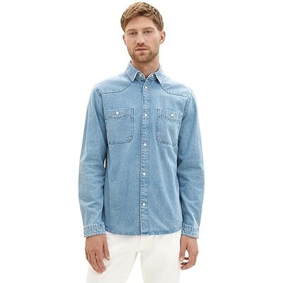 TOM TAILOR Herrskjorta, 10113 – Clean Mid Stone Blue Denim, XXL TOM TAILOR Herrskjorta, 10113 – Clean Mid Stone Blue Denim, XXL
