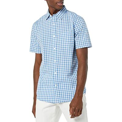 Amazon Essentials mäns Slim-Fit kortärmad poplin-skjorta, ljusblå vit gingham, Small Amazon Essentials mäns Slim-Fit kortärmad poplin-skjorta, ljusblå vit gingham, Small
