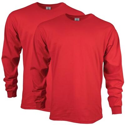 Gildan Herr Ultra Cotton Långärmad T-shirt (förpackning med 2), Röd, M Gildan Herr Ultra Cotton Långärmad T-shirt (förpackning med 2), Röd, M