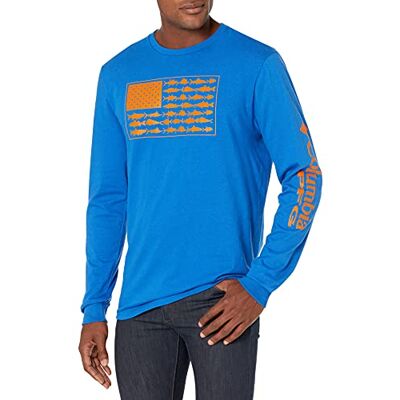 Columbia Herr Americana Saltwater Fish Flag långärmad t-shirt, levande blå med solaris, liten Columbia Herr Americana Saltwater Fish Flag långärmad t-shirt, levande blå med solaris, liten