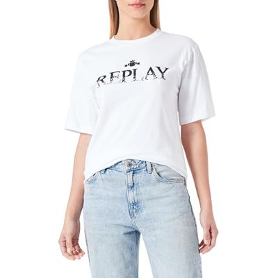 Replay T-shirt med normal passform, kortärmad, ren logotypkollektion, 001 vit, XL Replay T-shirt med normal passform, kortärmad, ren logotypkollektion, 001 vit, XL