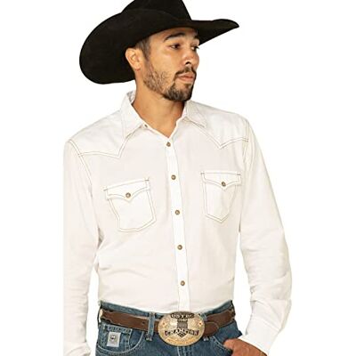 Wrangler Herr stor och lång retro två fickor långärmad knapp skjorta knapp knapp, Vitt, L Wrangler Herr stor och lång retro två fickor långärmad knapp skjorta knapp knapp, Vitt, L