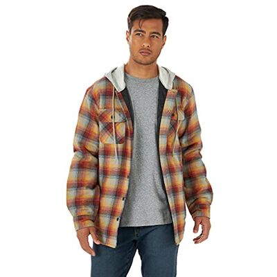 Wrangler Authentics Wrangler Originals långärmad, quiltad och fodrad flanellskjortjacka med huva för herrar, Blekt guld, XL Wrangler Authentics Wrangler Originals långärmad, quiltad och fodrad flanellskjortjacka med huva för herrar, Blekt guld, XL