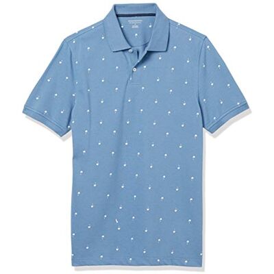 Amazon Essentials Men's Pikétröja i smal passform i bomull, Blå Palmträdstryck, XS Amazon Essentials Men's Pikétröja i smal passform i bomull, Blå Palmträdstryck, XS