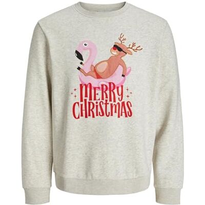 JACK & JONES Jjchristmas Sweat Crew Neck Xmas, Vit melange, S JACK & JONES Jjchristmas Sweat Crew Neck Xmas, Vit melange, S