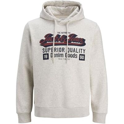 JACK & JONES Jjelogo Sweat Hood 2 Col 25/26 Noos, Vit melange, XS JACK & JONES Jjelogo Sweat Hood 2 Col 25/26 Noos, Vit melange, XS