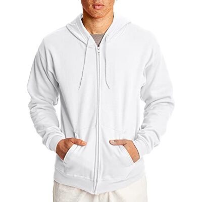 Hanes Ecosmart huvtröja i fleece, herr, hel dragkedja, sweatshirt, Vitt, XL Hanes Ecosmart huvtröja i fleece, herr, hel dragkedja, sweatshirt, Vitt, XL