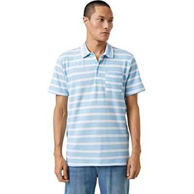 Koton Herr basic t-shirt polo hals knapp ficka detaljerad, Blå randig (20 s), XL Koton Herr basic t-shirt polo hals knapp ficka detaljerad, Blå randig (20 s), XL