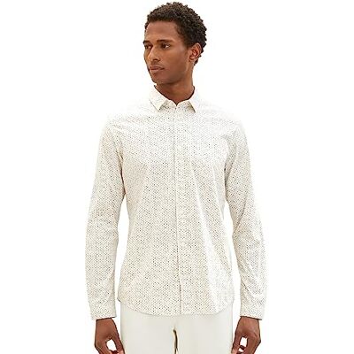 TOM TAILOR herr Skjorta 1032341, 32271 – Beige minimal ordningsdesign, M TOM TAILOR herr Skjorta 1032341, 32271 – Beige minimal ordningsdesign, M
