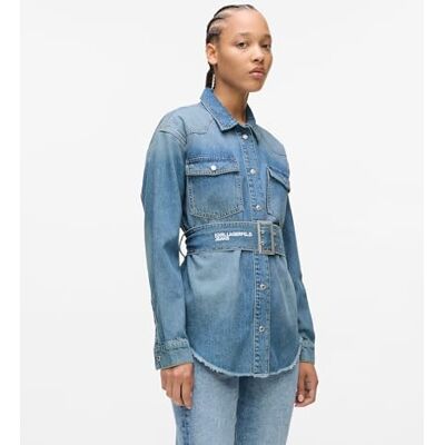 KARL LAGERFELD JEANS , Dam, Denim Skjorta Med Bätte, Regular Fit, Blå, M KARL LAGERFELD JEANS , Dam, Denim Skjorta Med Bätte, Regular Fit, Blå, M