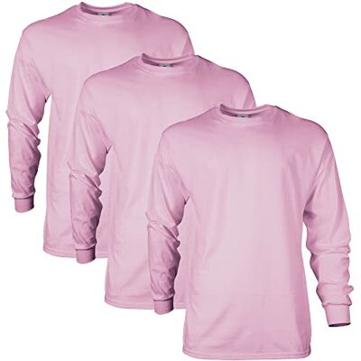 Gildan Herr Ultra Cotton Långärmad T-shirt (förpackning med 2), Ljusrosa (3-pack), M Gildan Herr Ultra Cotton Långärmad T-shirt (förpackning med 2), Ljusrosa (3-pack), M