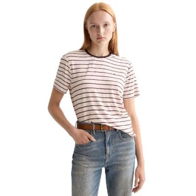 Scotch & Soda randig normal passform t-shirt, Chokladplommon/knappt där U298, XS Scotch & Soda randig normal passform t-shirt, Chokladplommon/knappt där U298, XS