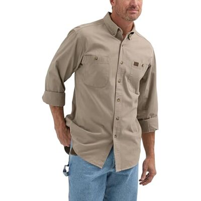 Wrangler Riggs Arbetskläder för män, skogshuggarskjorta i twill med långa ärmar, arbetsskjorta, Khaki, M Wrangler Riggs Arbetskläder för män, skogshuggarskjorta i twill med långa ärmar, arbetsskjorta, Khaki, M