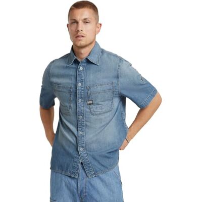 G-STAR RAW Lantad dubbel ficka normal skjorta ss, Blå (Sun Faded Thames D24602-d539-g341), S G-STAR RAW Lantad dubbel ficka normal skjorta ss, Blå (Sun Faded Thames D24602-d539-g341), S