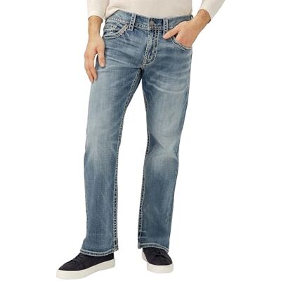 Silver Jeans Co. Herr Zac avslappnad passform jeans med raka ben, ogenomskinlig, Ljus indigo, 36W x 32L Silver Jeans Co. Herr Zac avslappnad passform jeans med raka ben, ogenomskinlig, Ljus indigo, 36W x 32L