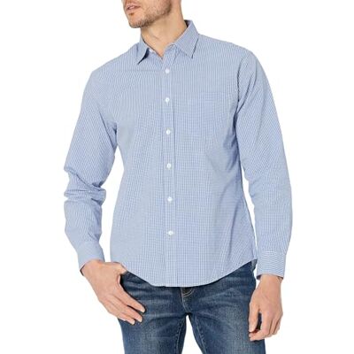 Amazon Essentials Men's Långärmad ledig poplinskjorta med normal passform, Blå Gingang, M Amazon Essentials Men's Långärmad ledig poplinskjorta med normal passform, Blå Gingang, M