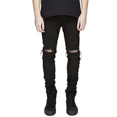 LONGBIDA Men's Slim Fit Ripped Stretch Skinny Jeans for Men, Distressed Tapered Leg Fashion Pants, Black, 28 LONGBIDA Men's Slim Fit Ripped Stretch Skinny Jeans for Men, Distressed Tapered Leg Fashion Pants, Black, 28
