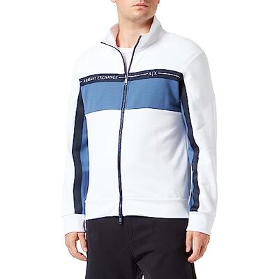 Giorgio Armani Oborstad ekologisk bomull trefärgad tröja med stoppad hals med dragkedja Tröja White/True Navy XL Giorgio Armani Oborstad ekologisk bomull trefärgad tröja med stoppad hals med dragkedja Tröja White/True Navy XL