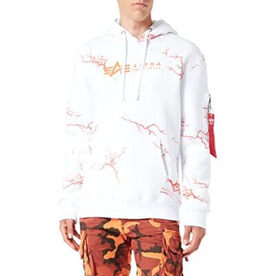 Alpha Industries Lightning AOP Hoody-Huvtröja-Herrar White/Orange Alpha Industries Lightning AOP Hoody-Huvtröja-Herrar White/Orange