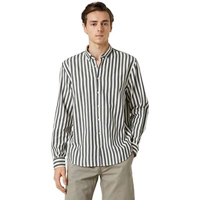 Koton herr vävd skjorta långärmad klassisk hals smal passform, Marinblå ränder (02l), XL Koton herr vävd skjorta långärmad klassisk hals smal passform, Marinblå ränder (02l), XL