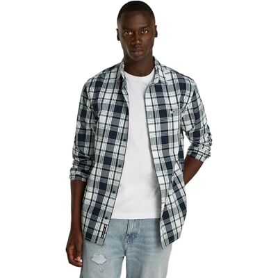 Tommy Jeans herr TJM REG POPLIN rutig skjorta DM0DM19655 L/S skjorta, blå (mörk natt marinblå stor rutig), M, Blå (mörk natt marin stor check), M Tommy Jeans herr TJM REG POPLIN rutig skjorta DM0DM19655 L/S skjorta, blå (mörk natt marinblå stor rutig), M, Blå (mörk natt marin stor check), M